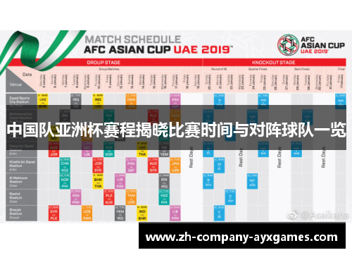 中国队亚洲杯赛程揭晓比赛时间与对阵球队一览